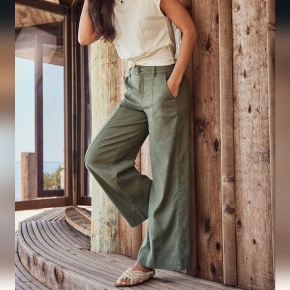 Evereve Melinda Linen Blend Wide Leg Pants Green Size 31